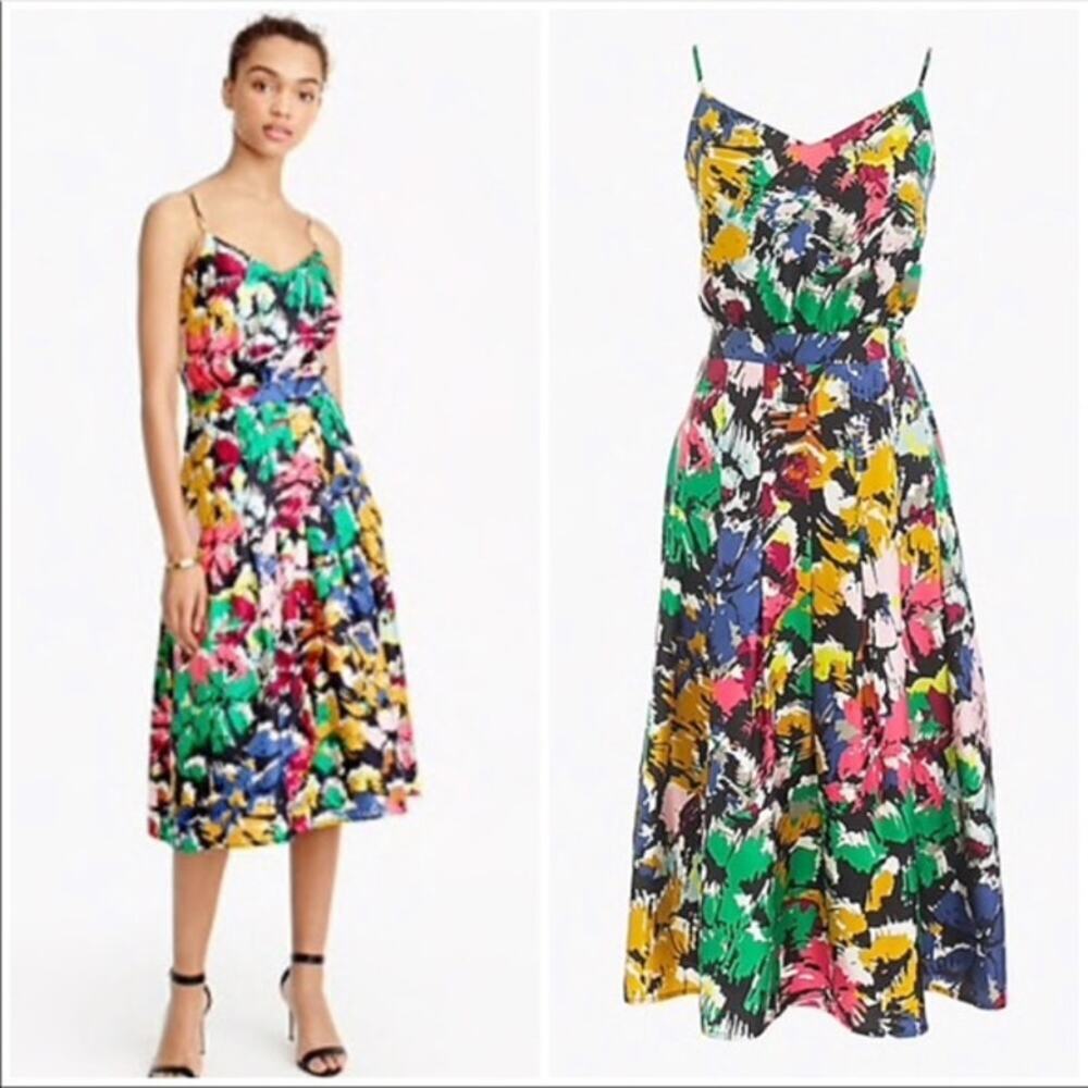 J. Crew Multicolored Brushstroke Silk Floral Abstract Sleeveless Dress Size 00